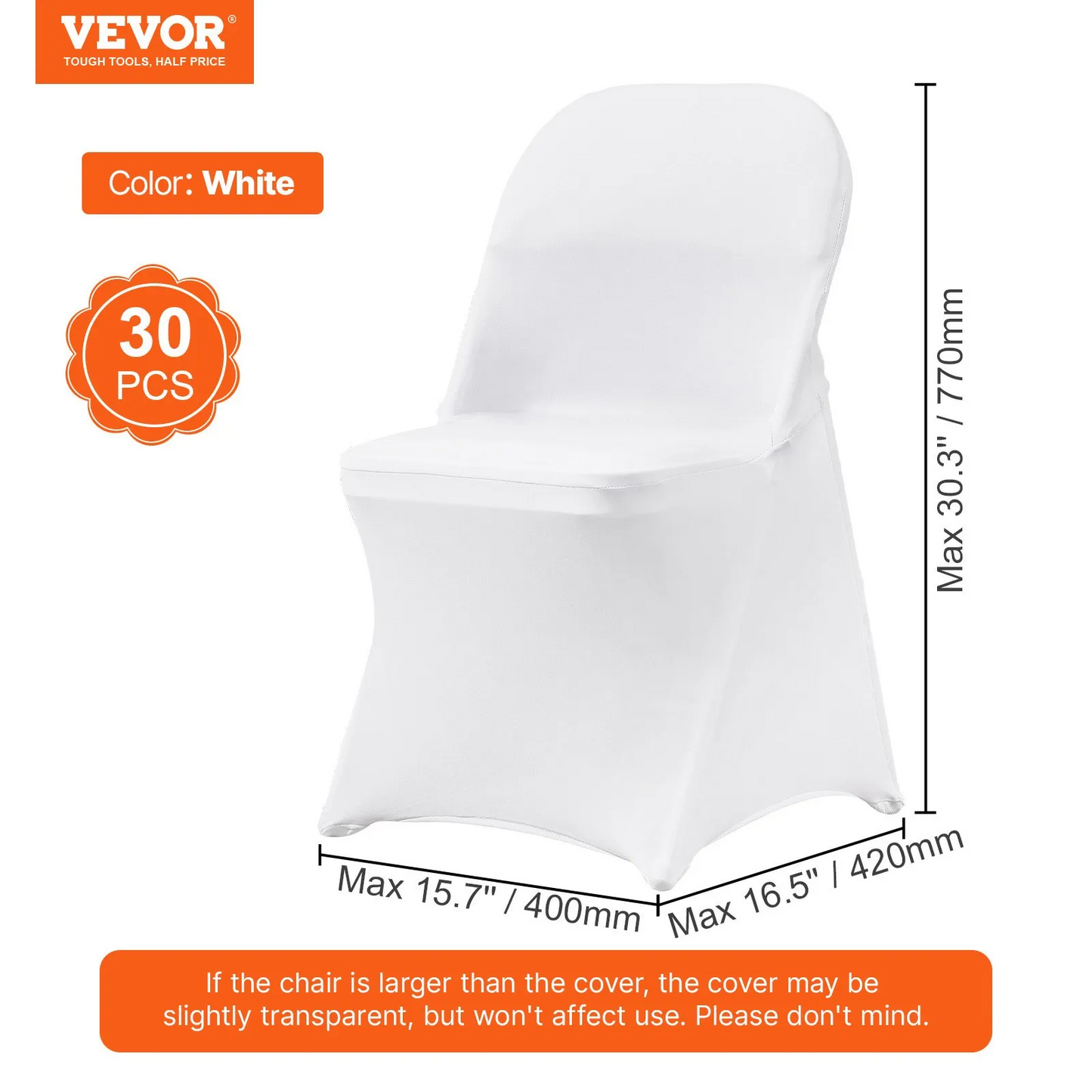 VEVOR White Stretch Spandex Chair Covers - 30 PCS, Folding Kitchen Chairs Cover, Universal Washable Slipcovers,-$45