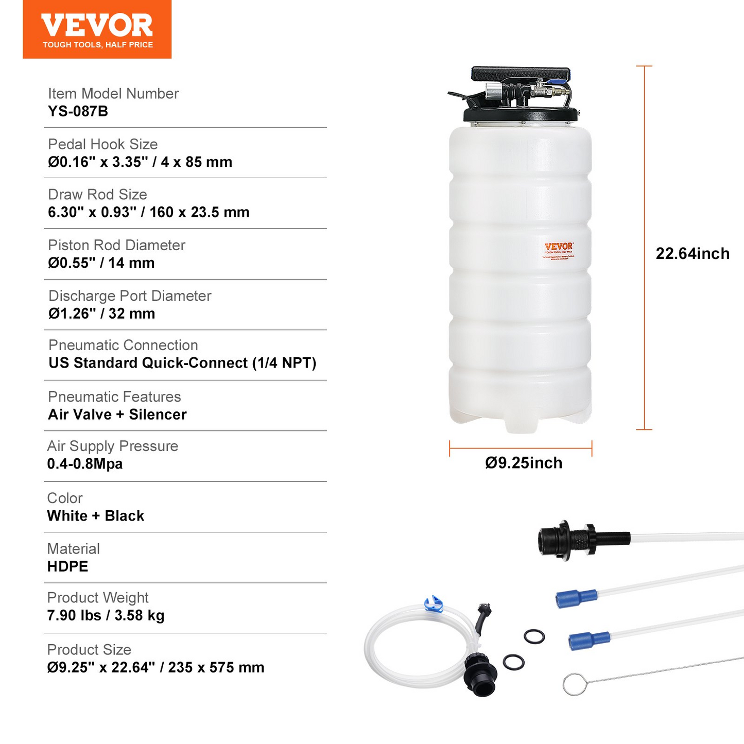 VEVOR Fluid Extractor, 4 Gallons (15 Liters), Pneumatic/Manual Oil Changer Vacuum Fluid Extractor W Dipstick,-$55