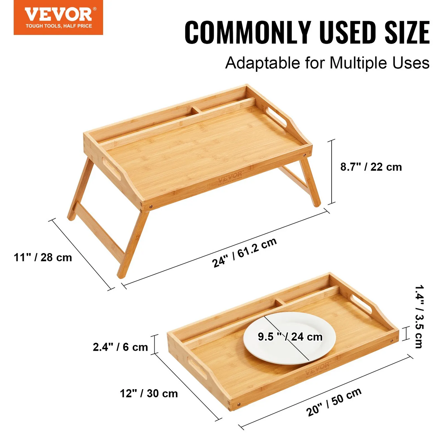 VEVOR Bed Tray Table with Foldable Legs & Media Slot, Bamboo Breakfast Tray for Sofa, Platter, 19.7" x 11.8"-$20