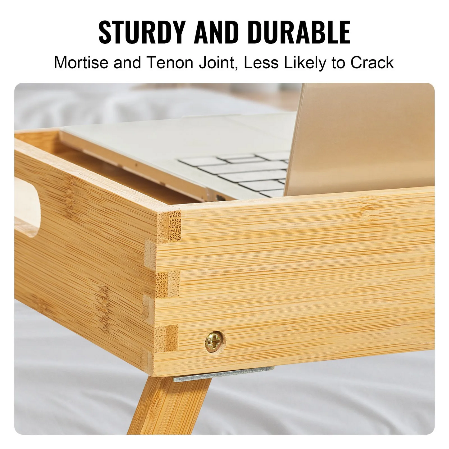 VEVOR Bed Tray Table with Foldable Legs & Media Slot, Bamboo Breakfast Tray for Sofa, Platter, 19.7" x 11.8"-$20