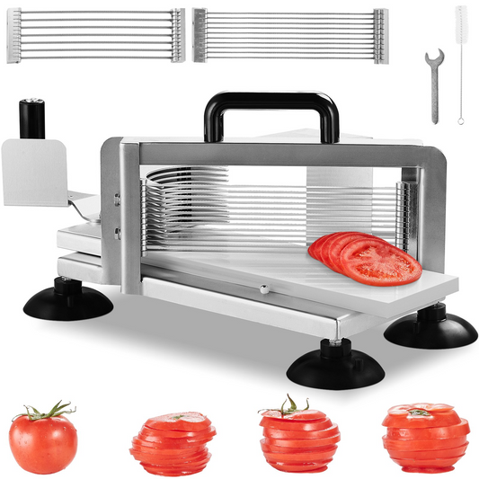 VEVOR Commercial Tomato Slicer, 1/4"+3/8"+3/16" Tomato Cutter Slicer, Stainless Steel Tomato Slicer Machine,-