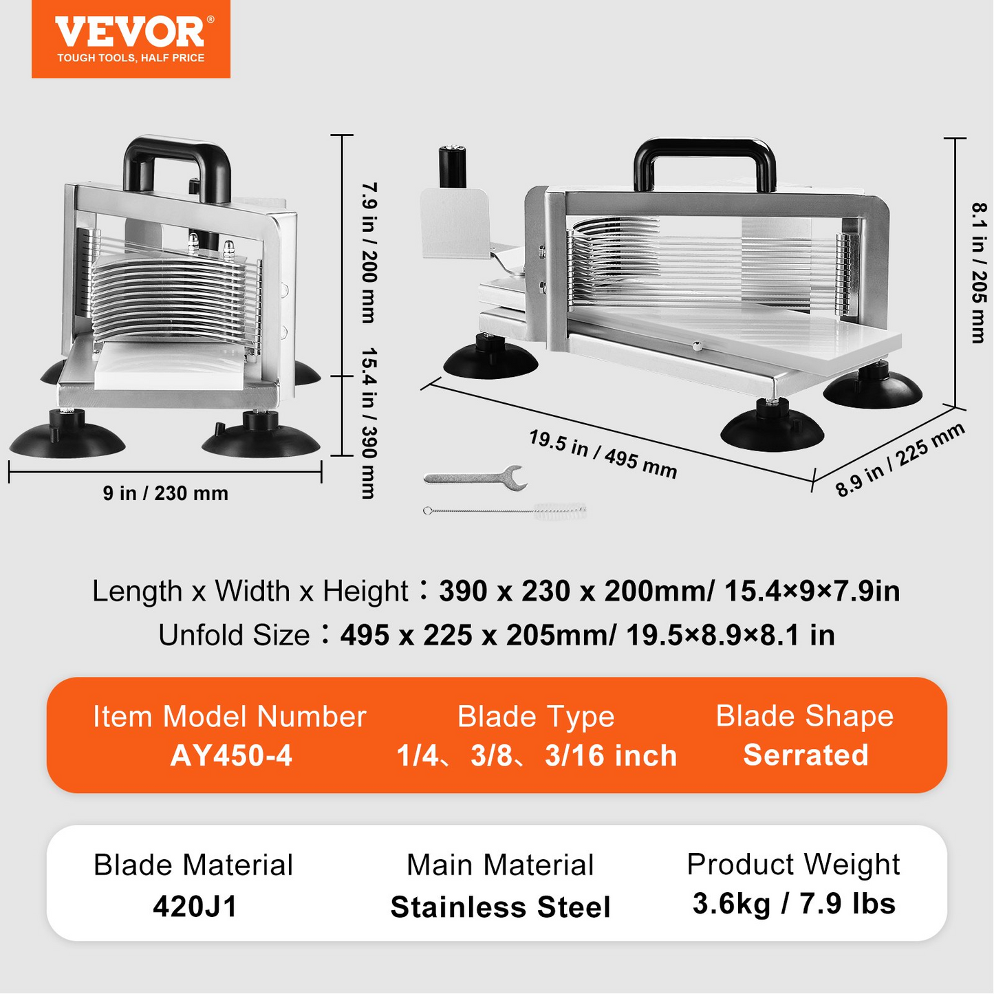 VEVOR Commercial Tomato Slicer, 1/4"+3/8"+3/16" Tomato Cutter Slicer, Stainless Steel Tomato Slicer Machine,-