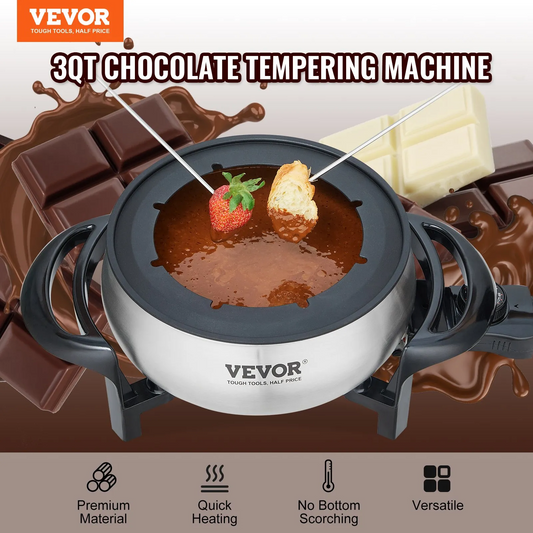 VEVOR Electric Fondue Pot Set for Cheese & Chocolate, 3 Quart Chocolate Melting Warmer, Stainless Steel Fondue,-$35