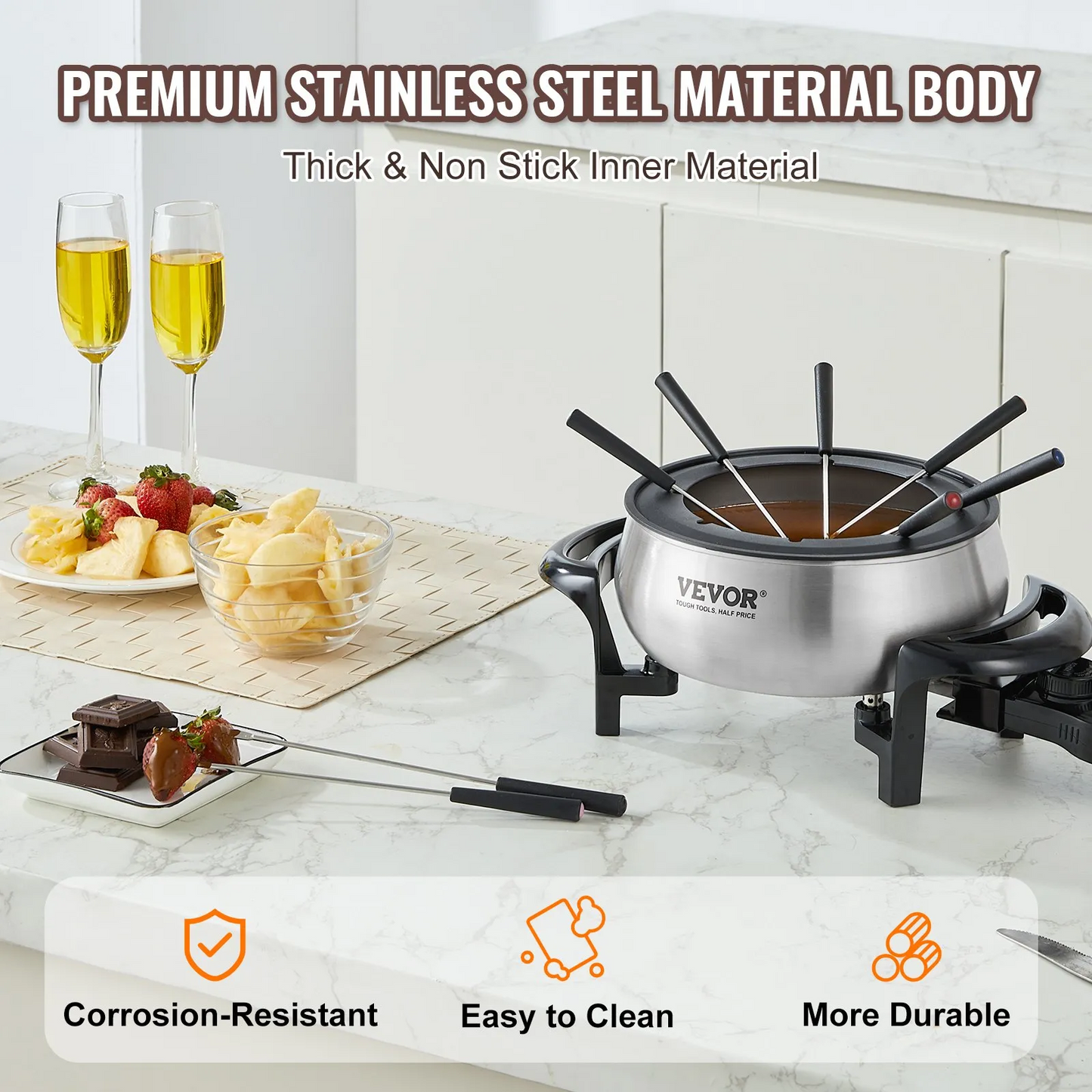 VEVOR Electric Fondue Pot Set for Cheese & Chocolate, 3 Quart Chocolate Melting Warmer, Stainless Steel Fondue,-$35