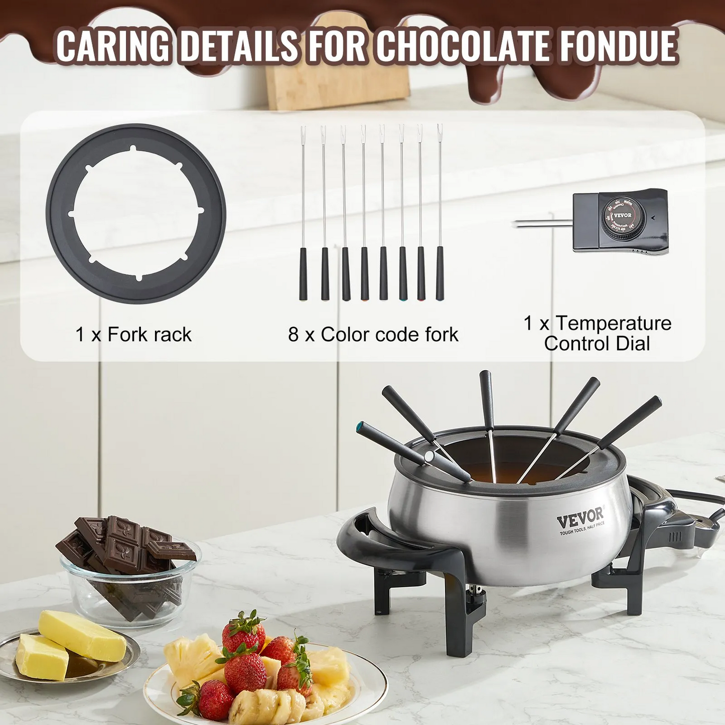 VEVOR Electric Fondue Pot Set for Cheese & Chocolate, 3 Quart Chocolate Melting Warmer, Stainless Steel Fondue,-$35
