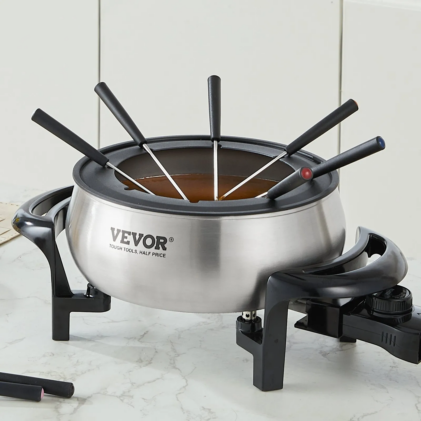 VEVOR Electric Fondue Pot Set for Cheese & Chocolate, 3 Quart Chocolate Melting Warmer, Stainless Steel Fondue,-$35