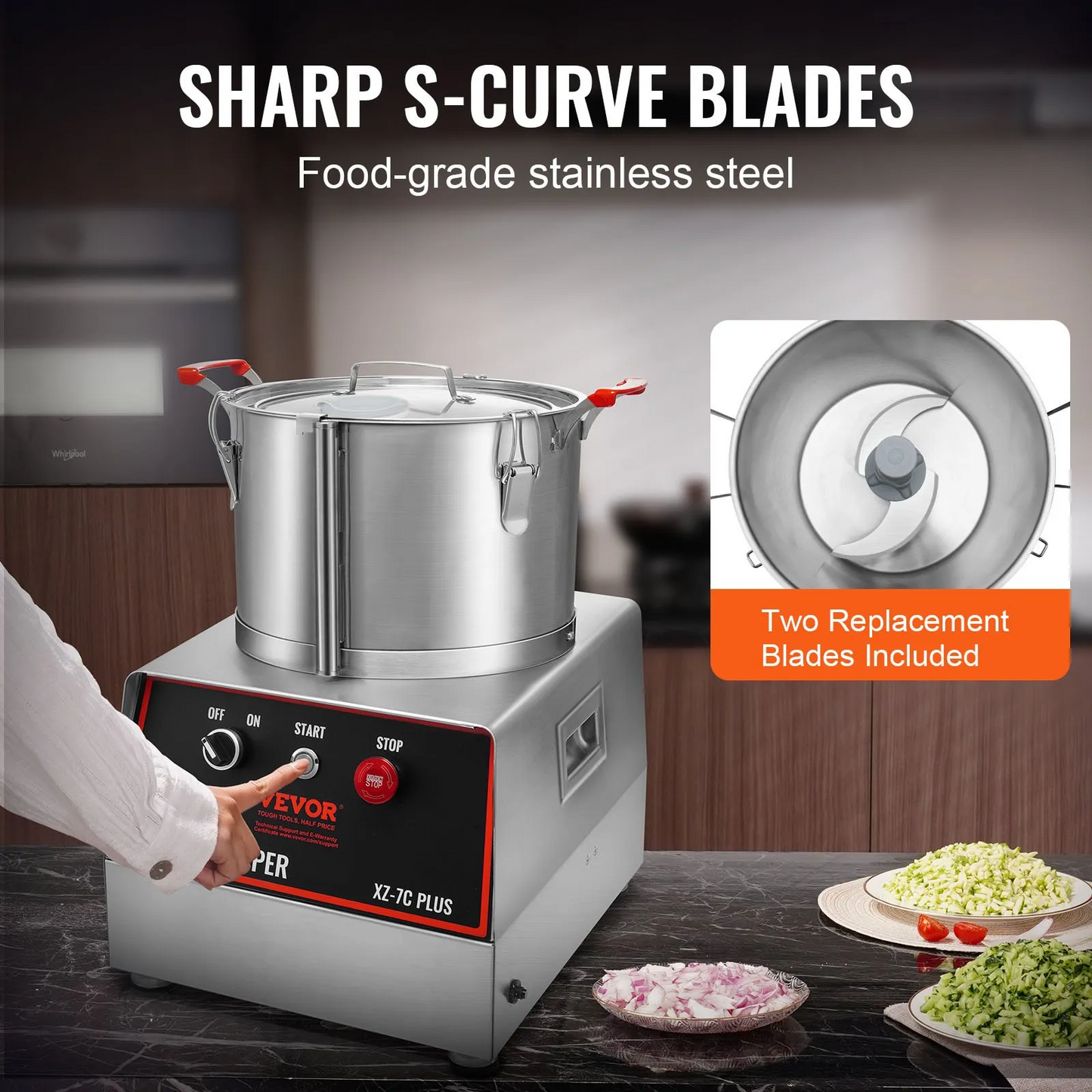 VEVOR Food Processor & Vegetable Chopper, 7 Quart Bowl, 750W Food-Grade Stainless Steel Food Processor