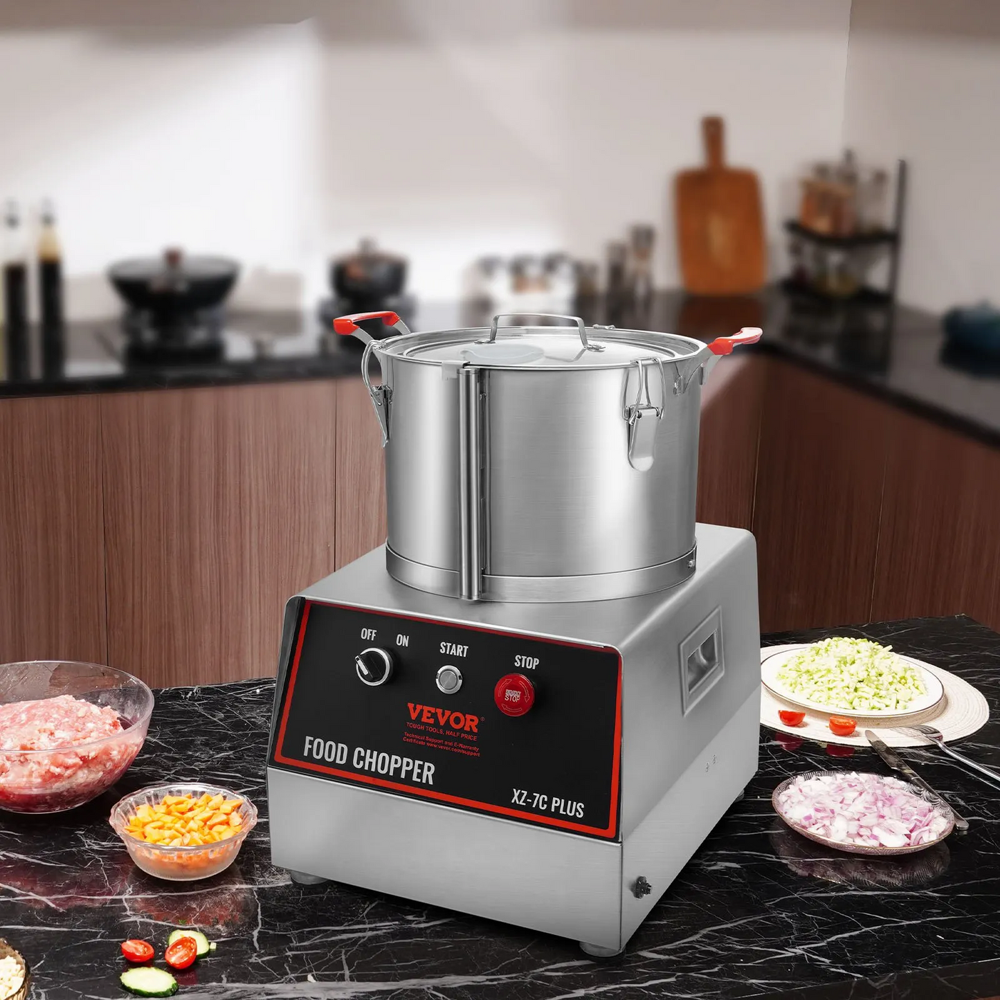 VEVOR Food Processor & Vegetable Chopper, 7 Quart Bowl, 750W Food-Grade Stainless Steel Food Processor