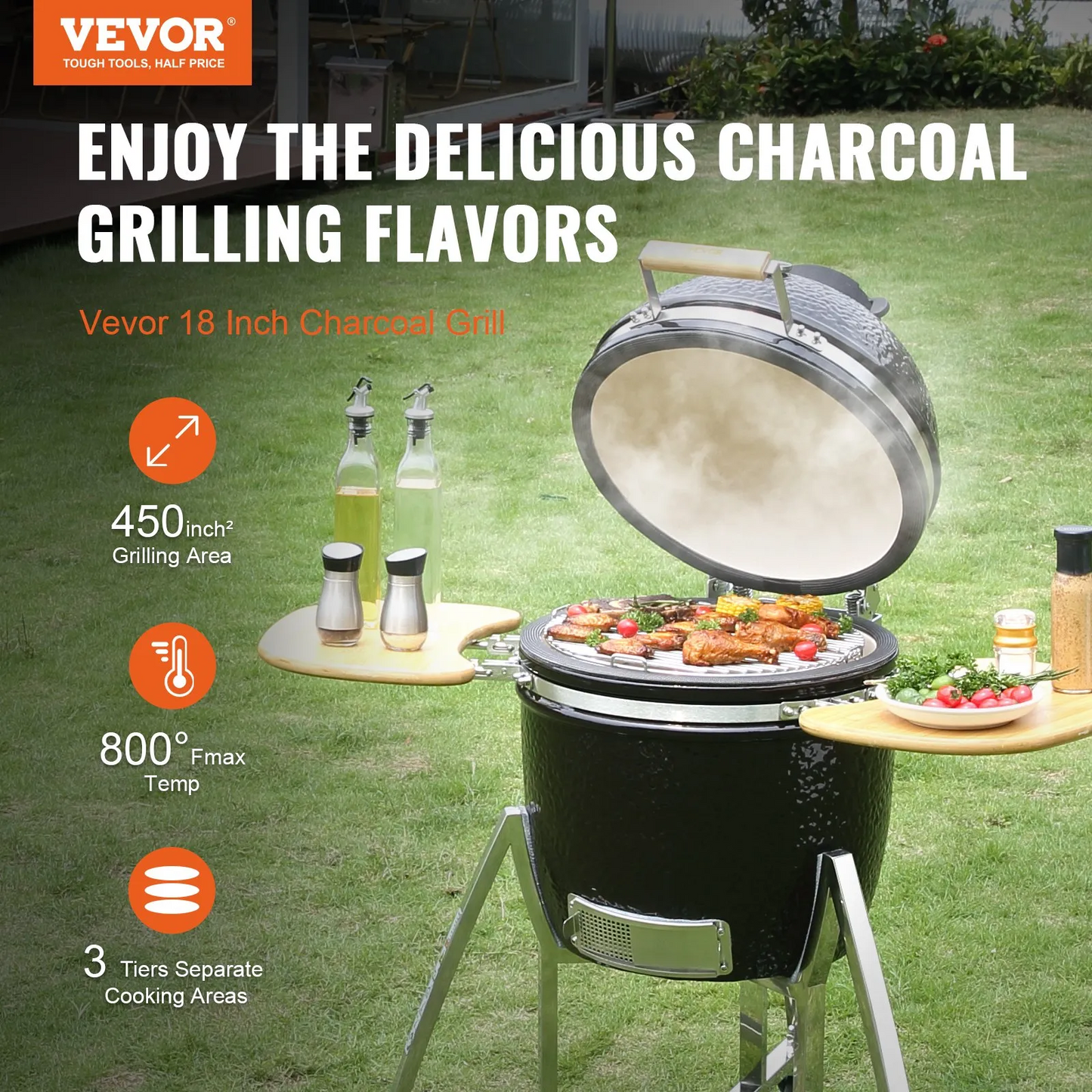 VEVOR 18" Ceramic Barbecue Grill Smoker Portable Round Outdoor Grill for Patio,-$500