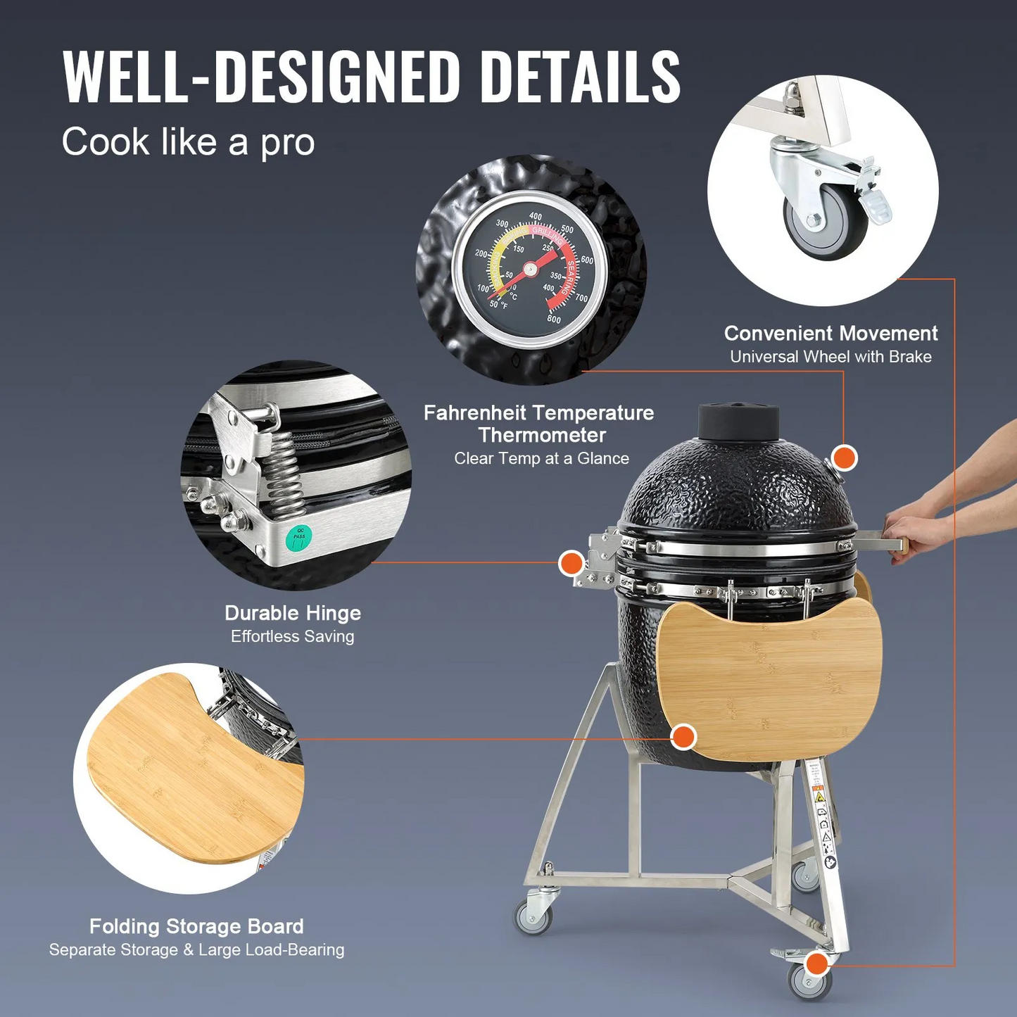 VEVOR 18" Ceramic Barbecue Grill Smoker Portable Round Outdoor Grill for Patio,-$500