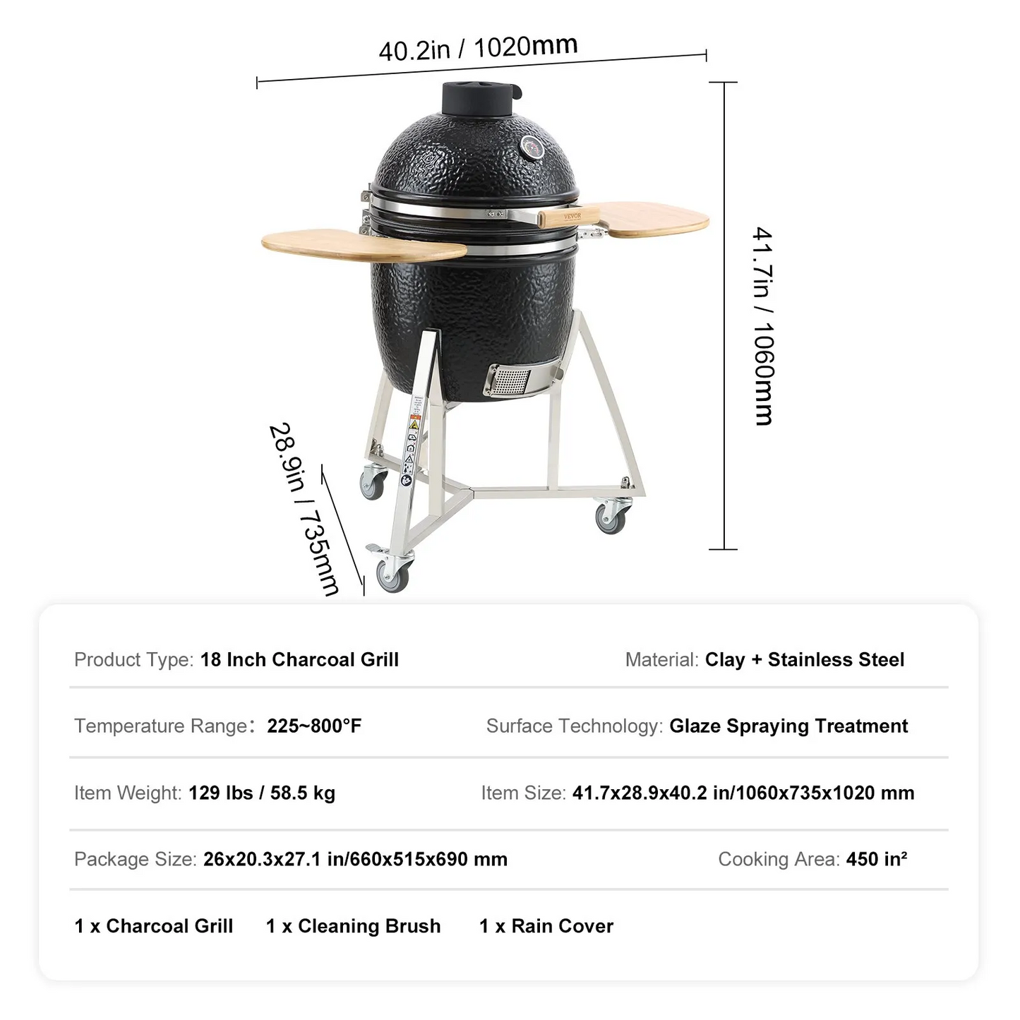 VEVOR 18" Ceramic Barbecue Grill Smoker Portable Round Outdoor Grill for Patio,-$500