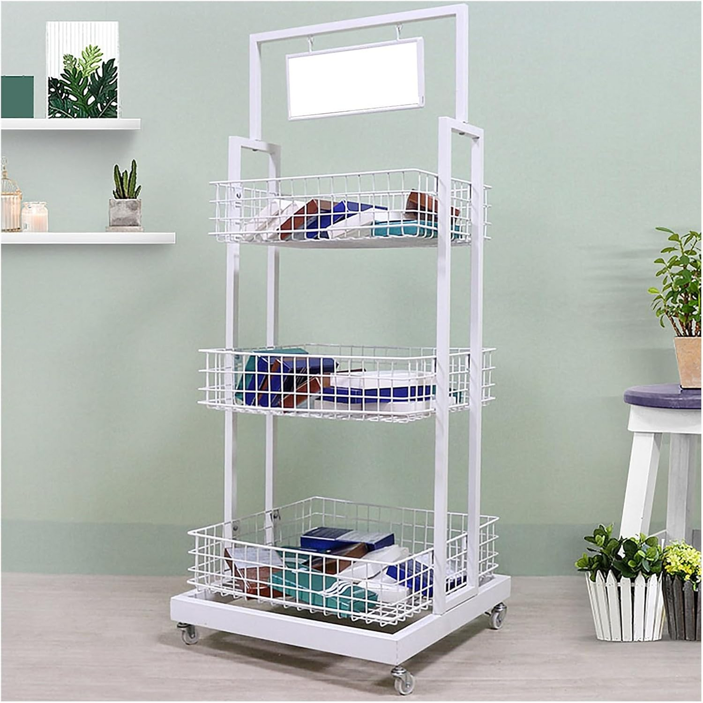 BNIB-4-Way & 3-Tier Storage Rack w/Wheels, Retail Display Racks, Household Storage Organizer