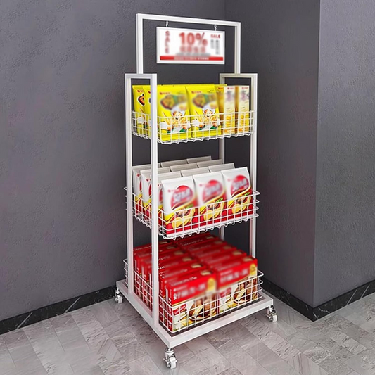 BNIB-4-Way & 3-Tier Storage Rack w/Wheels, Retail Display Racks, Household Storage Organizer