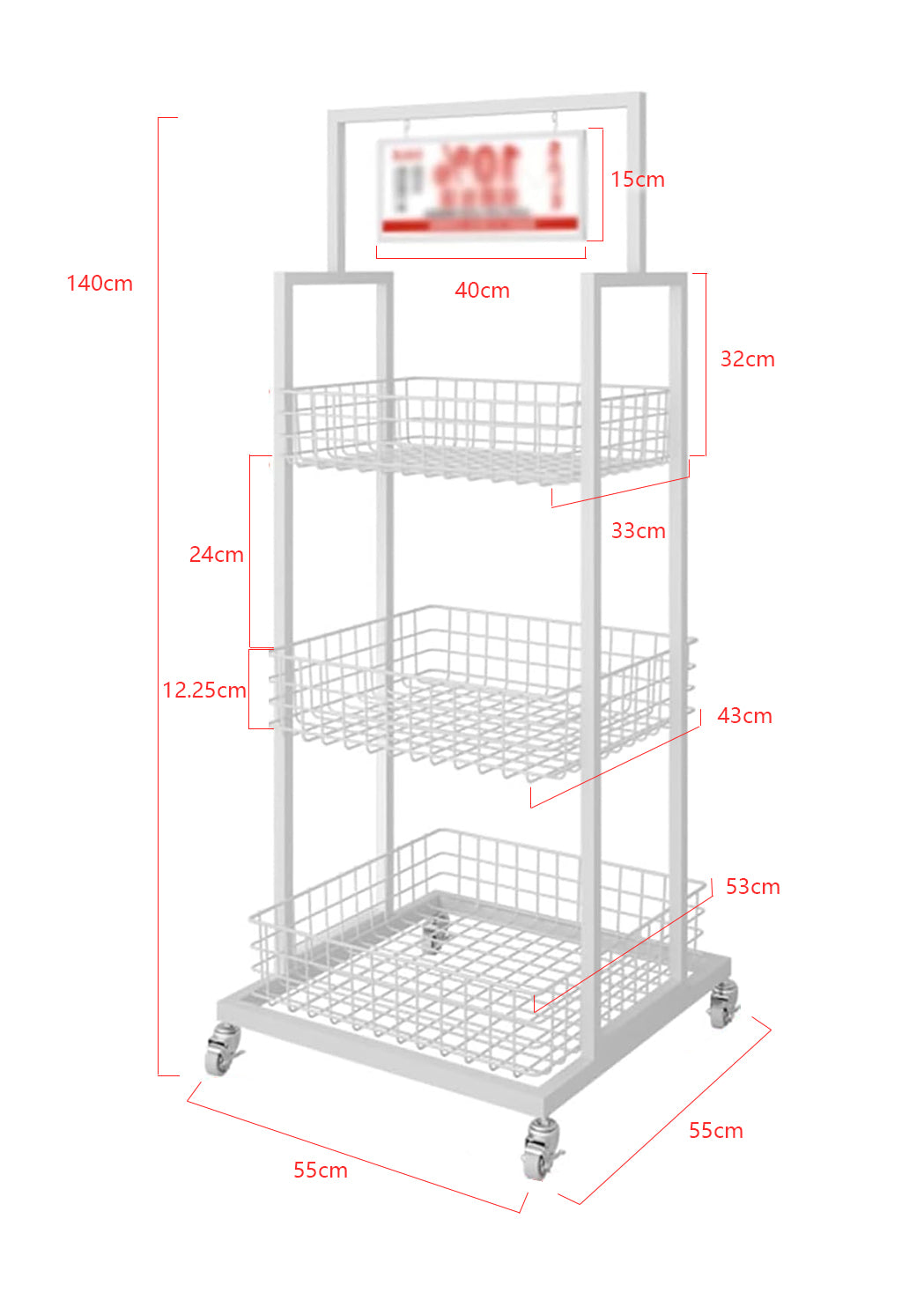 BNIB-4-Way & 3-Tier Storage Rack w/Wheels, Retail Display Racks, Household Storage Organizer