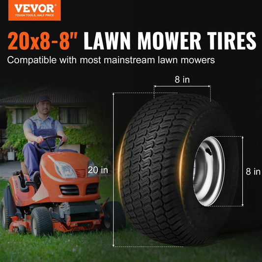 VEVOR Lawn Mower Tires with Rim, 20x8-8" Tubeless Tractor Tires, 2-Pack Tire, S-Turf Pneumatic Tires,-$120