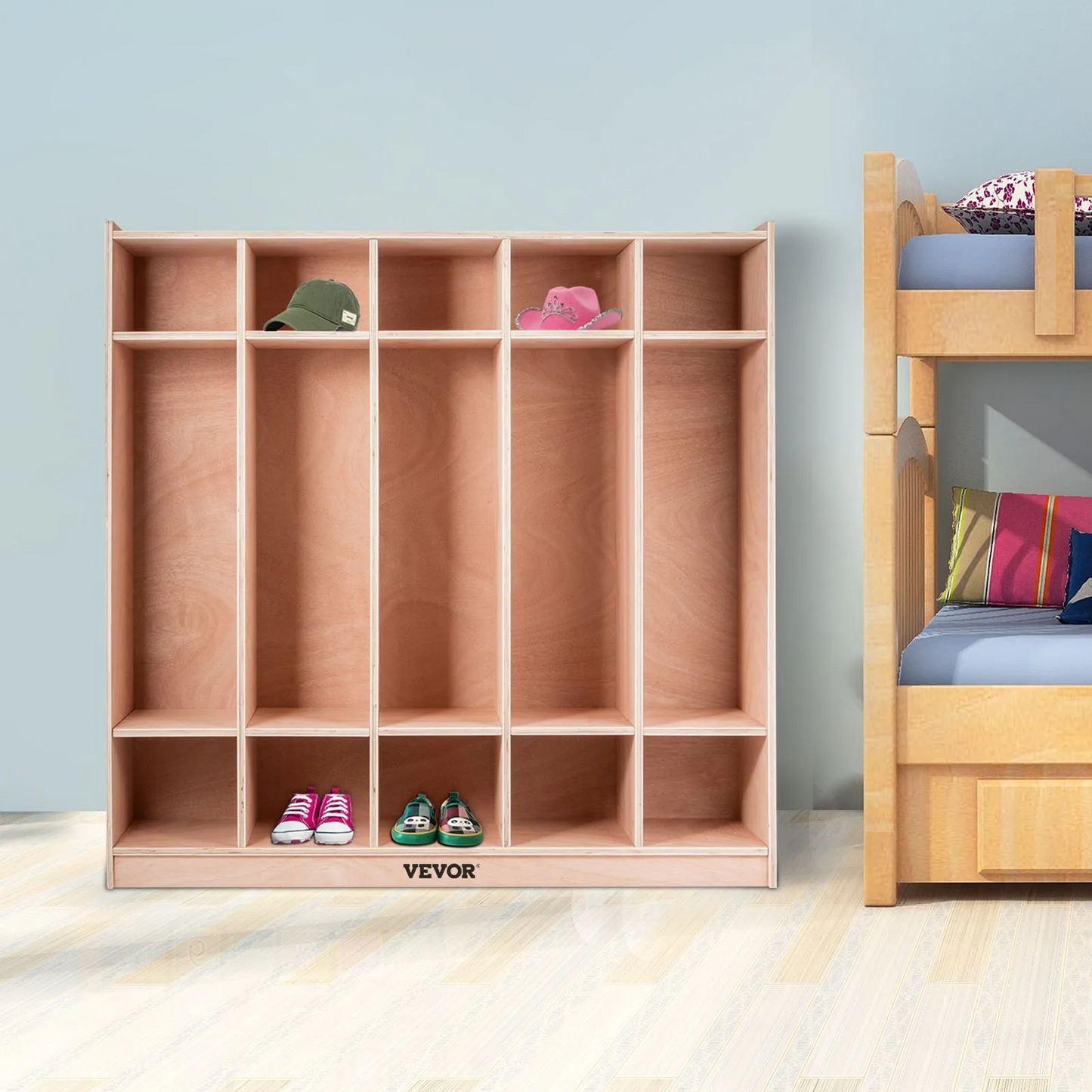 VEVOR Preschool Cubby Lockers 5-Section Plywood Birch Coat Locker 15MM Thickness Kids Locker for Home 48.4 In