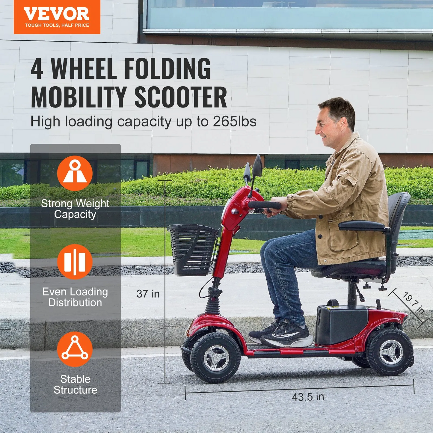 VEVOR Heavy-Duty 4 Wheel Mobility Scooter for Adults & Seniors - Folding Electric Powered Mobility Scooter,-$850