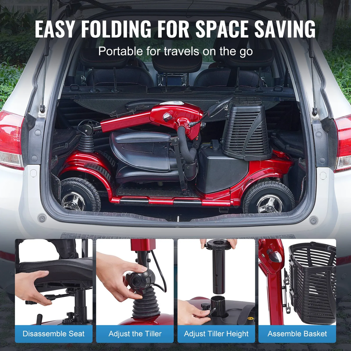 VEVOR Heavy-Duty 4 Wheel Mobility Scooter for Adults & Seniors - Folding Electric Powered Mobility Scooter,-$850