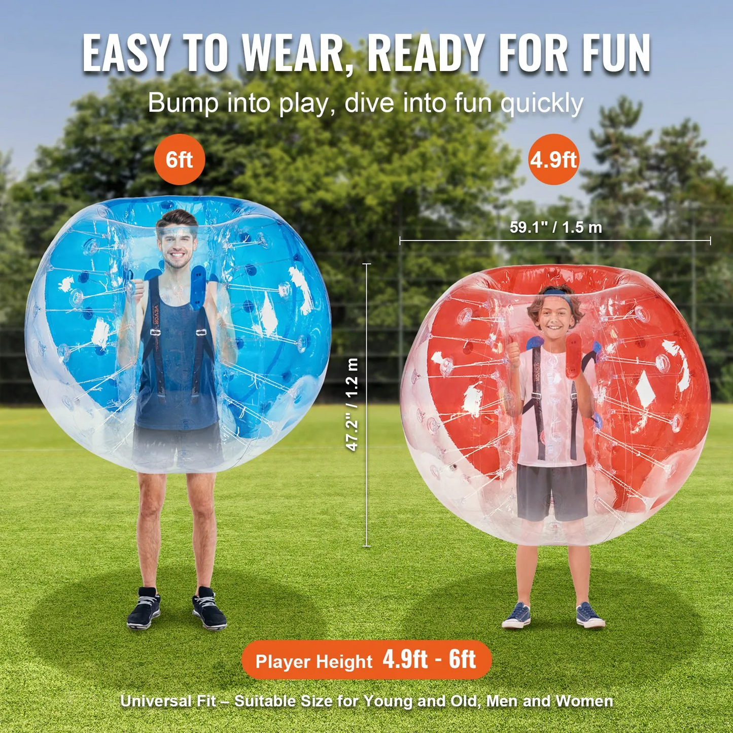 VEVOR Inflatable Bumper Balls 2-Pack, 5FT/1.5M Body Sumo Zorb Balls for Teen & Adult, 0.8mm Thick PVC,-$180