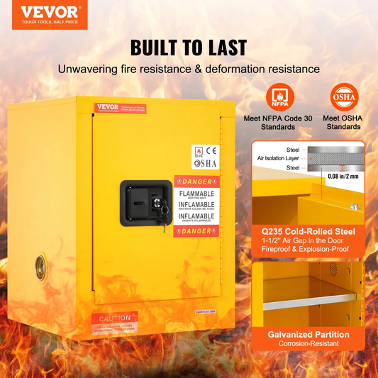 VEVOR 16.9" x 16.9" x 22" Flammable Cabinet Galvanized Steel, Safety Cabinet, Adjustable Flammable Storage cabinet,