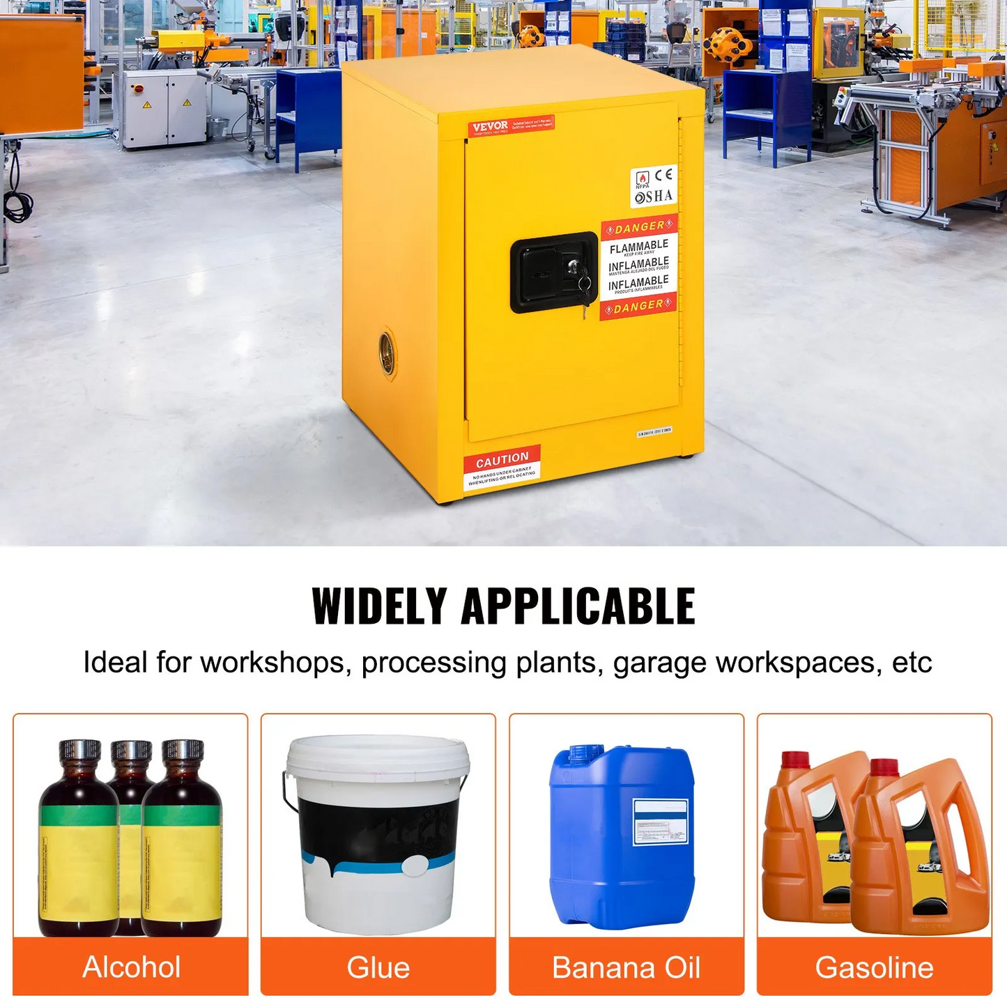 VEVOR 16.9" x 16.9" x 22" Flammable Cabinet Galvanized Steel, Safety Cabinet, Adjustable Flammable Storage cabinet,