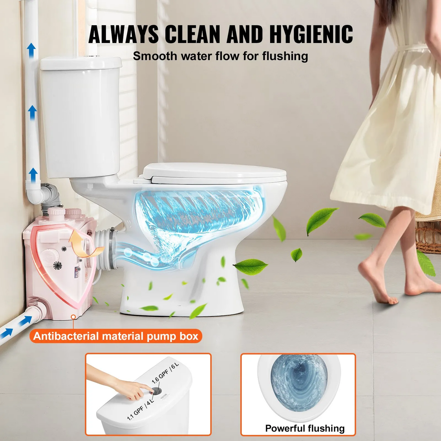 VEVOR Macerating Toilet System with 800W Pump Upflush Toilet For Basement,-$350