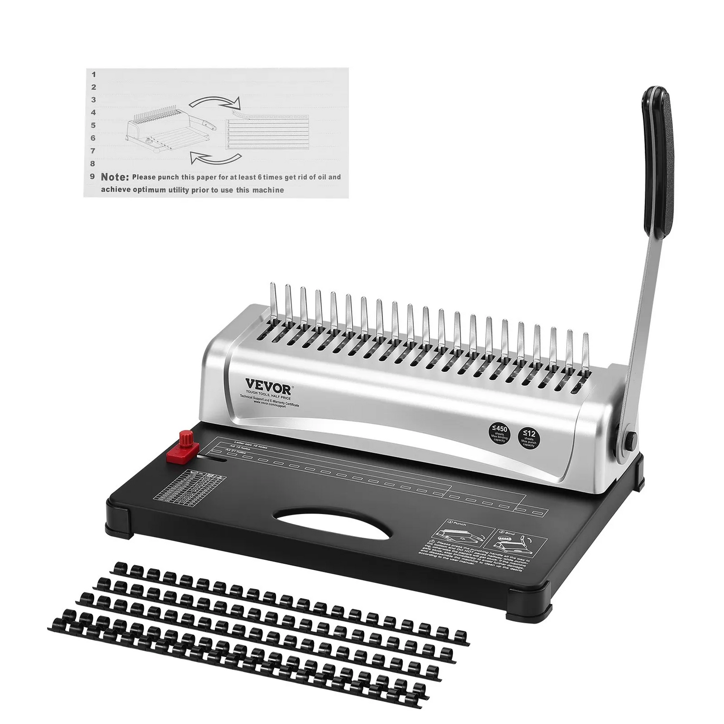 VEVOR Binding Machine, Comb Binding Machine 21-Holes Binding 450 Sheets, Book Binder Machine with 100 PCS 3/8''