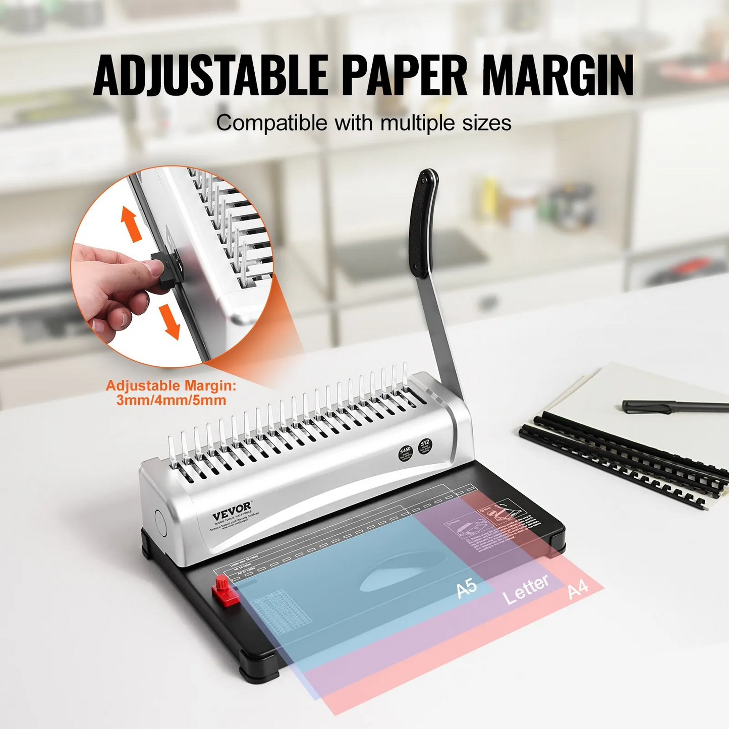 VEVOR Binding Machine, Comb Binding Machine 21-Holes Binding 450 Sheets, Book Binder Machine with 100 PCS 3/8''