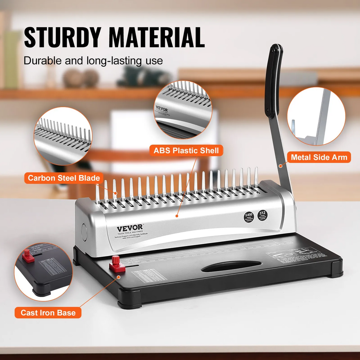 VEVOR Binding Machine, Comb Binding Machine 21-Holes Binding 450 Sheets, Book Binder Machine with 100 PCS 3/8''