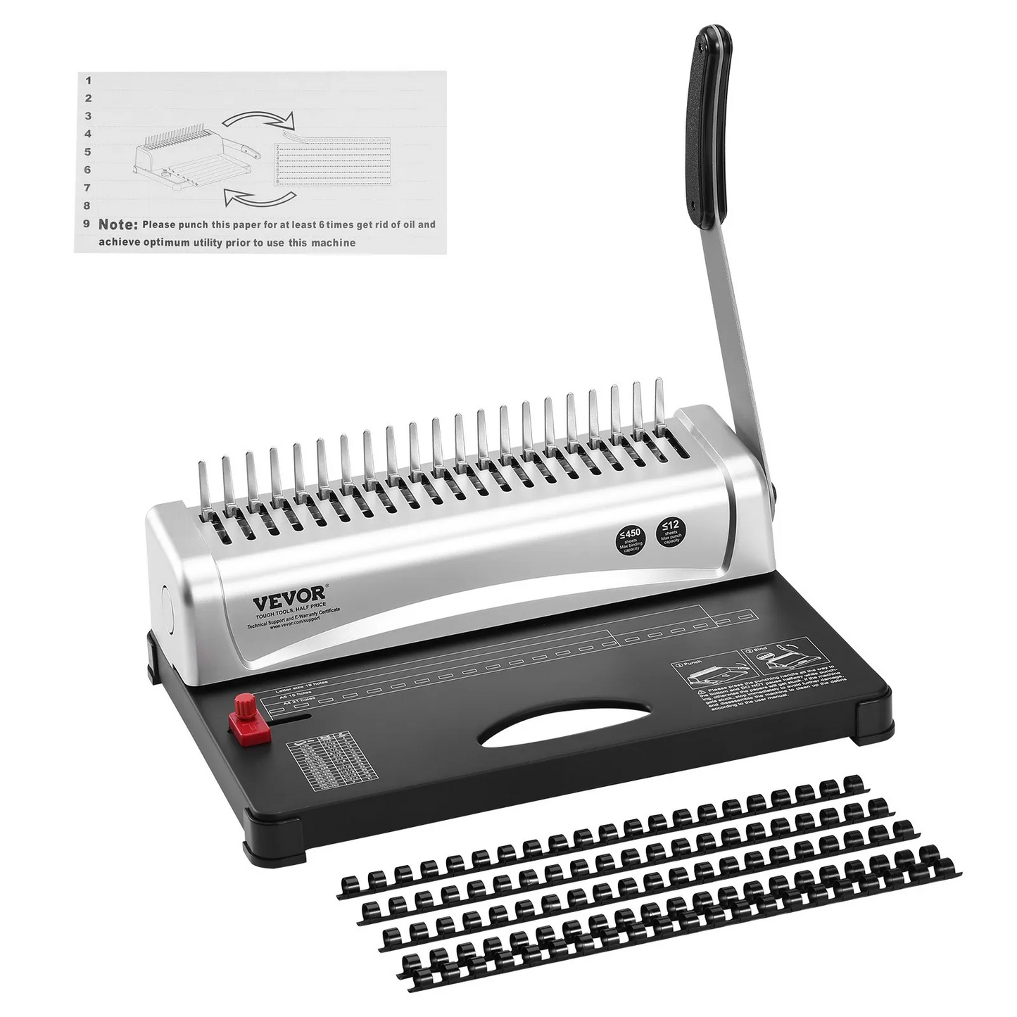 VEVOR Binding Machine, Comb Binding Machine 21-Holes Binding 450 Sheets, Book Binder Machine with 100 PCS 3/8''