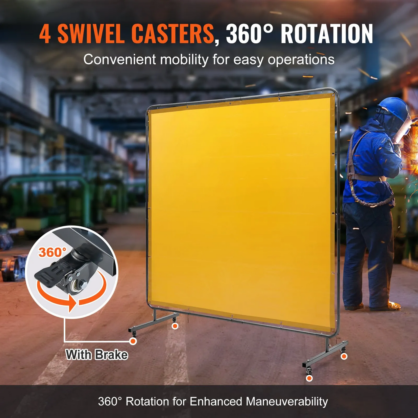 VEVOR Welding Screen with Frame, 6' x 6' Welding Curtain Screen, 4 Swivel Wheel (2 Lockable),-$50