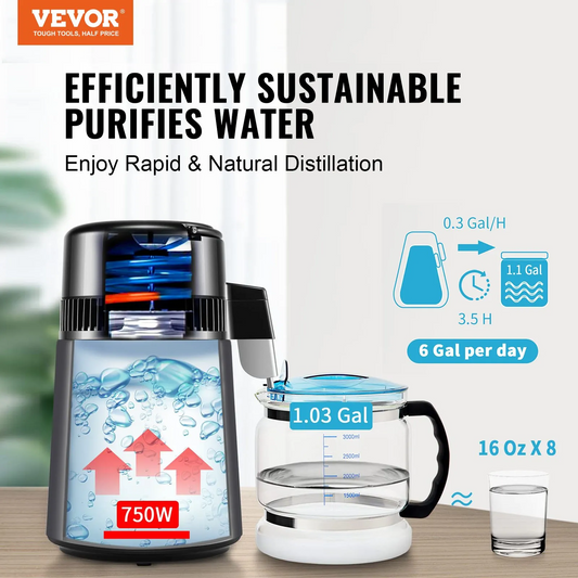 VEVOR Water Distiller, 4L 1.05 Gallon Pure Water Purifier Filter For Home Countertop,-$75