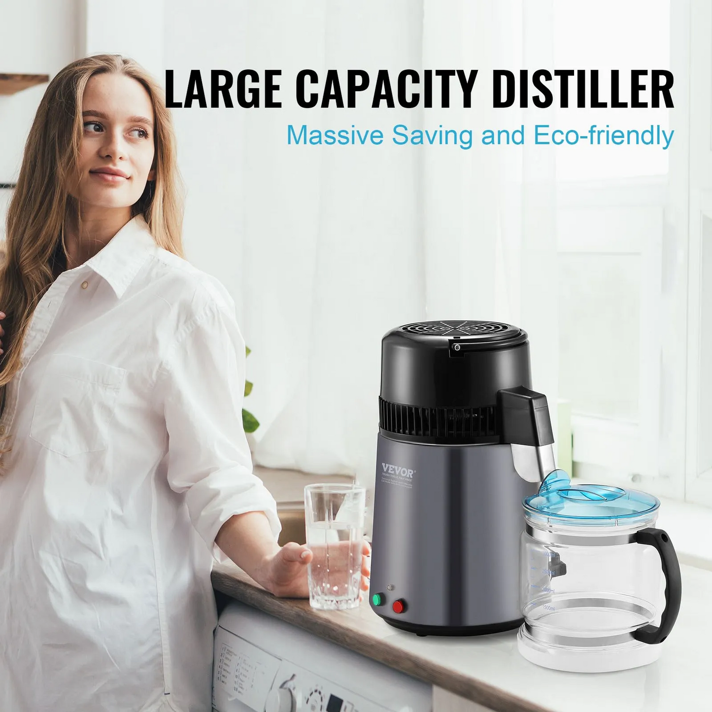 VEVOR Water Distiller, 4L 1.05 Gallon Pure Water Purifier Filter For Home Countertop,-$75