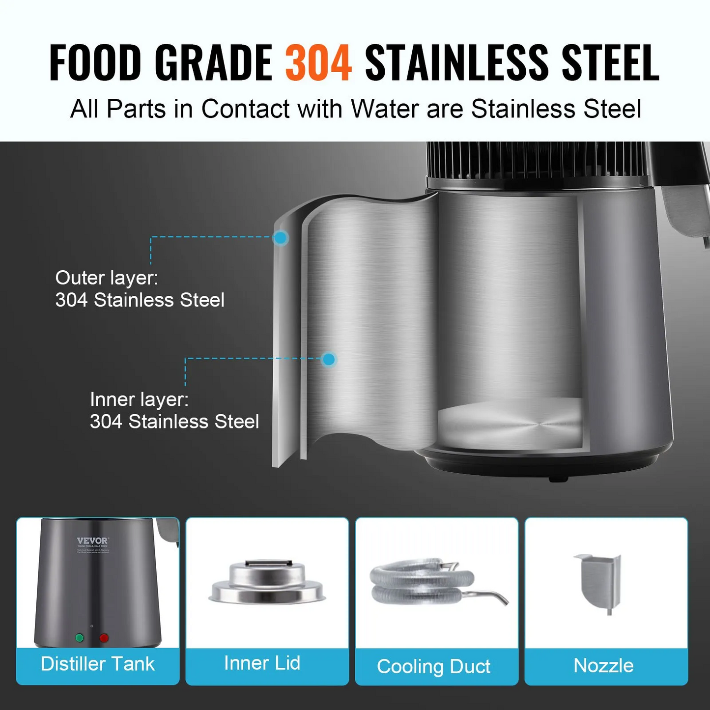 VEVOR Water Distiller, 4L 1.05 Gallon Pure Water Purifier Filter For Home Countertop,-$75