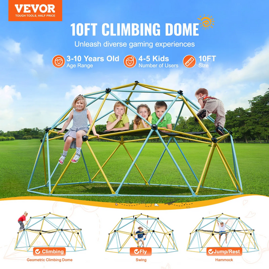 VEVOR Climbing Dome, 10FT Geometric Dome Climber with Hammock and Swing, for Kids 3-10 Years Old,-$180