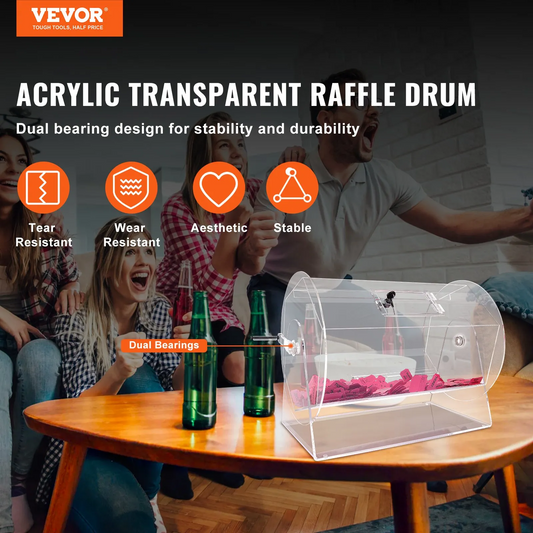 VEVOR Acrylic Raffle Drum, Holds 10000 Tickets or 300 Raffle Balls, Raffle Ticket Spinning Cage with 2 Keys,-$180