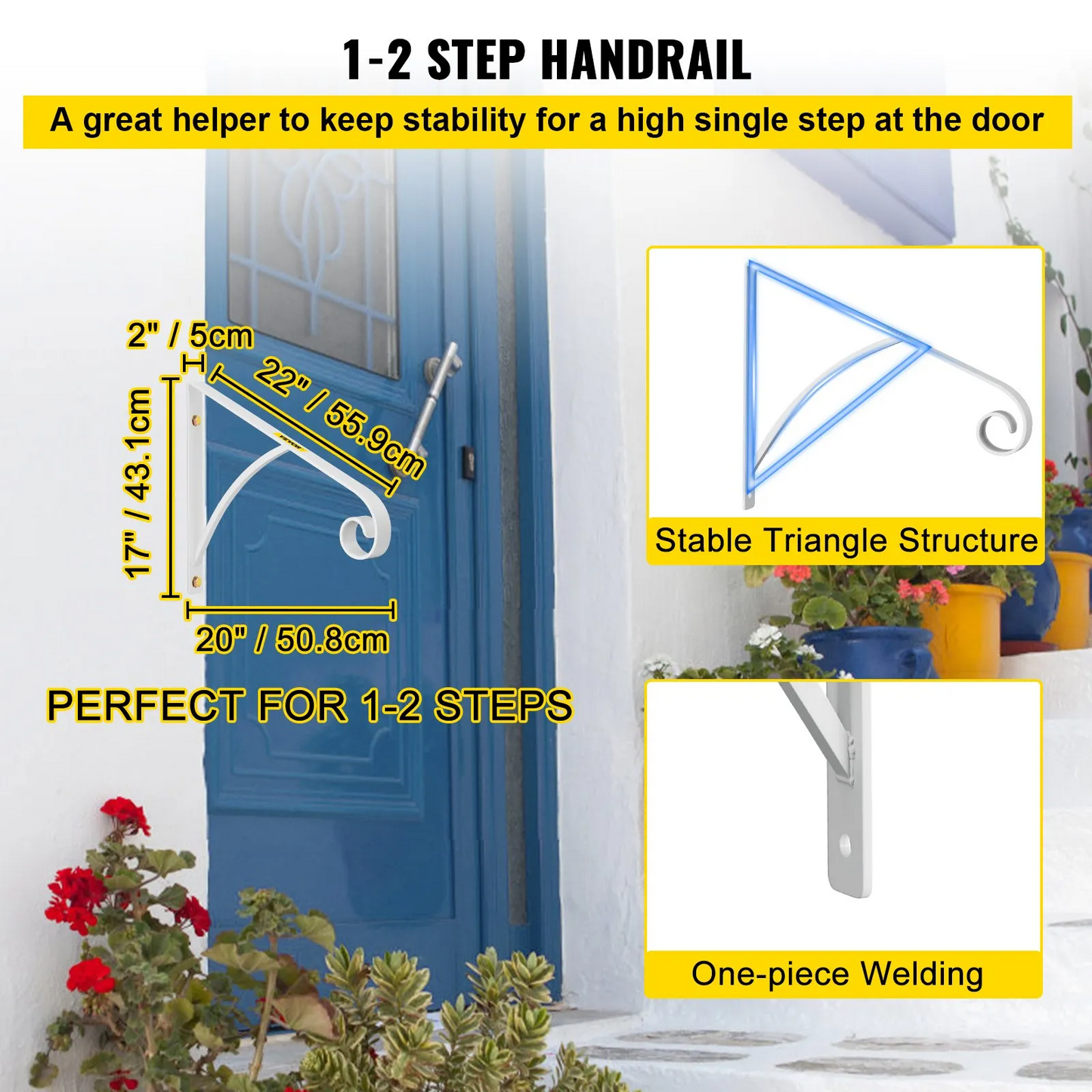 VEVOR Handrail Railing aluminum Post Mount Step Grab Rail for Wall Mounted 1 to 2 Steps Solid Hand Rail,-$45