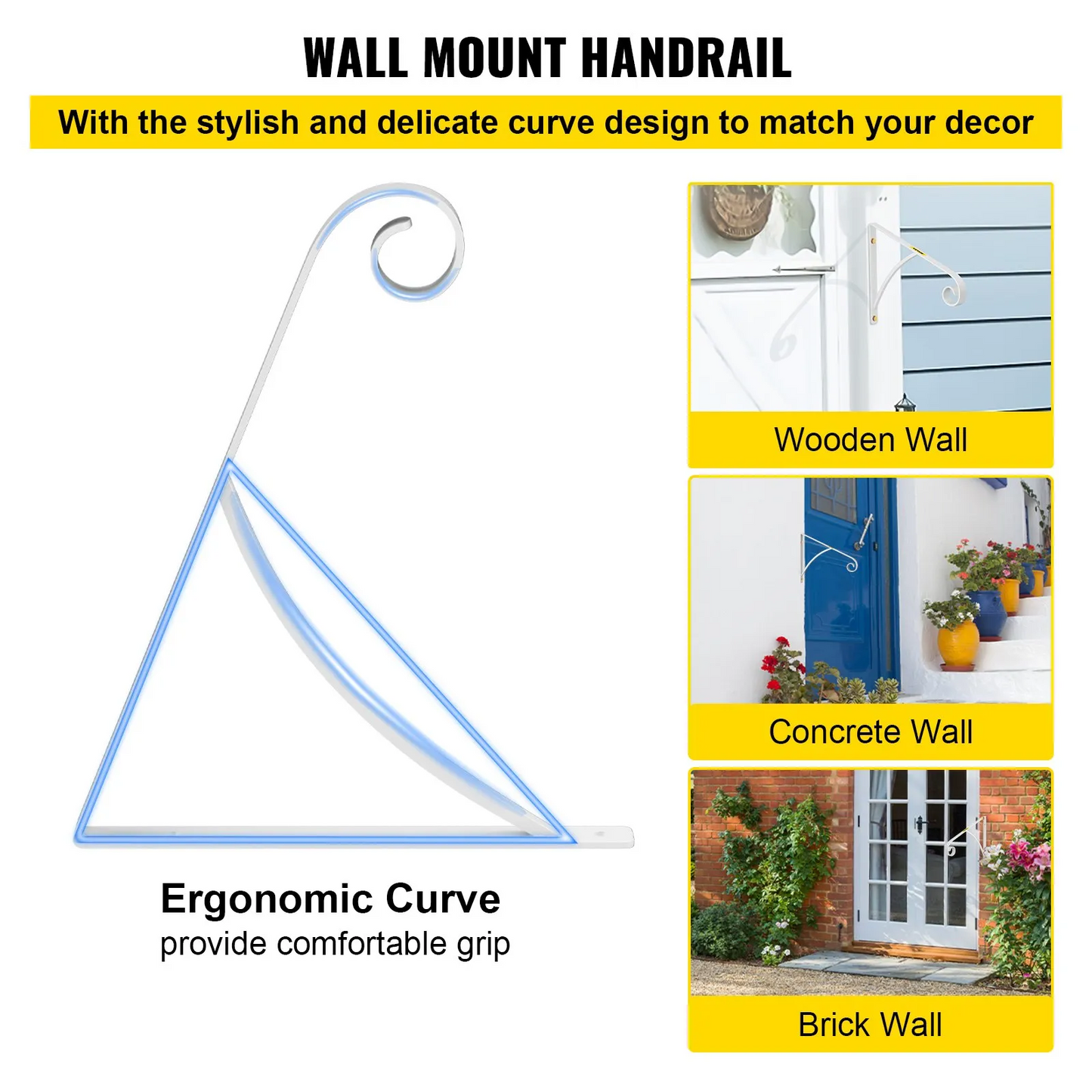 VEVOR Handrail Railing aluminum Post Mount Step Grab Rail for Wall Mounted 1 to 2 Steps Solid Hand Rail,-$45