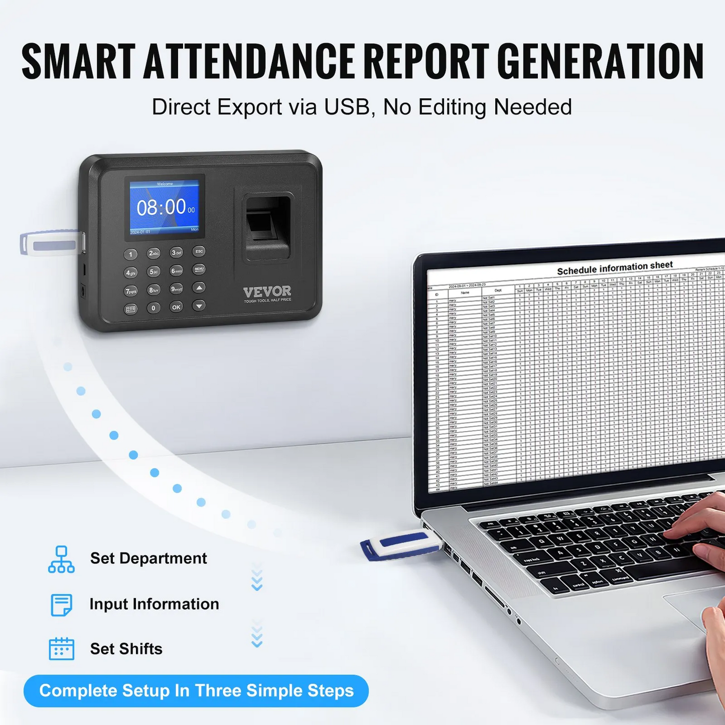 VEVOR Time Clock Biometric Clock 100000 Records Employee Attendance Machine,-$35
