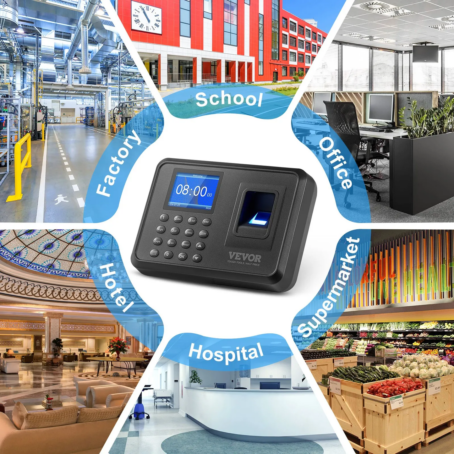VEVOR Time Clock Biometric Clock 100000 Records Employee Attendance Machine,-$35