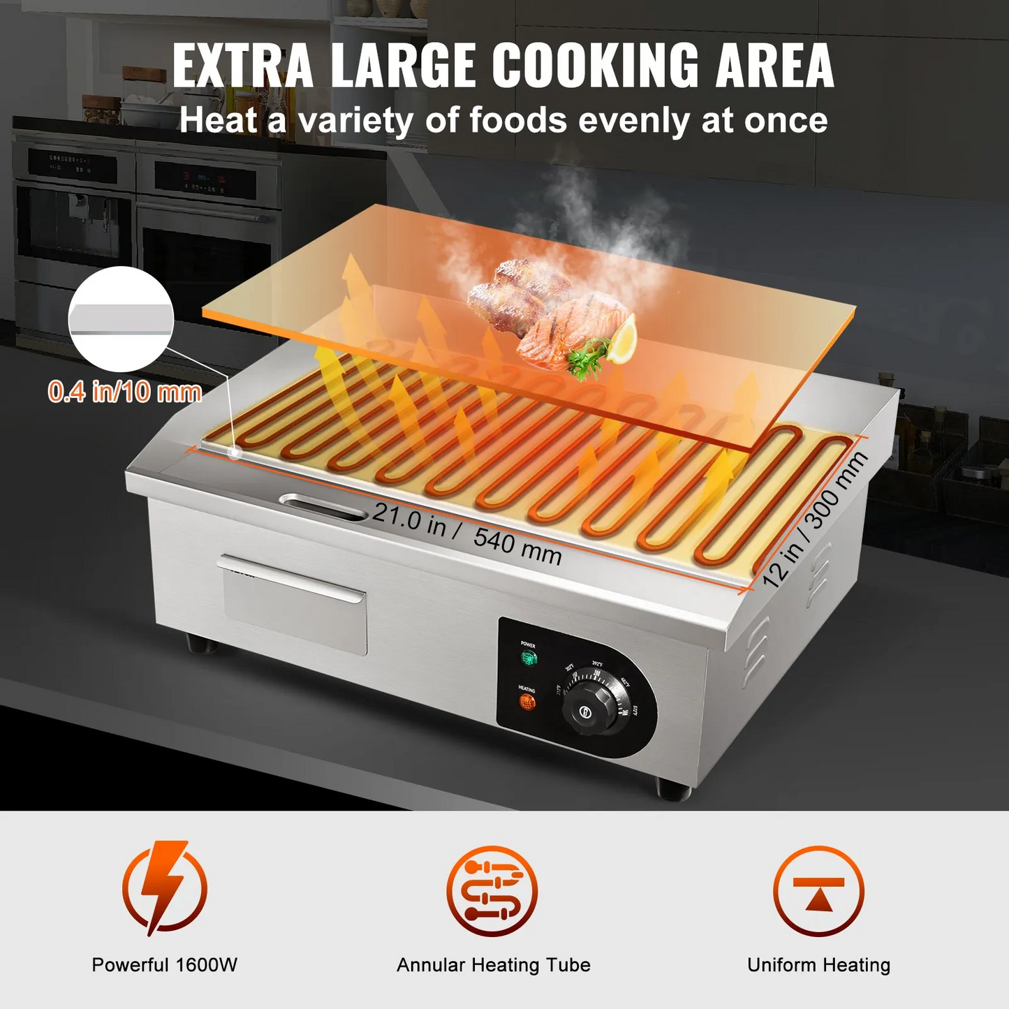 VEVOR 1600W 21" Commercial Electric Countertop Griddle Flat Top Grill Hot Plate,-$120