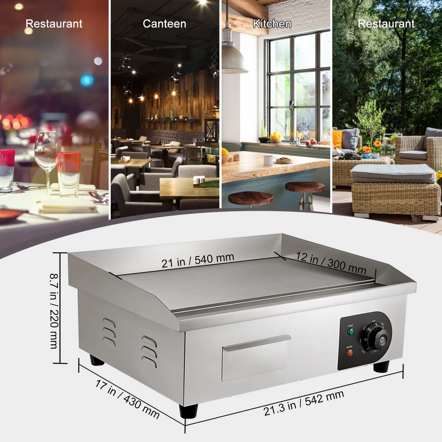 VEVOR 1600W 21" Commercial Electric Countertop Griddle Flat Top Grill Hot Plate,-$120