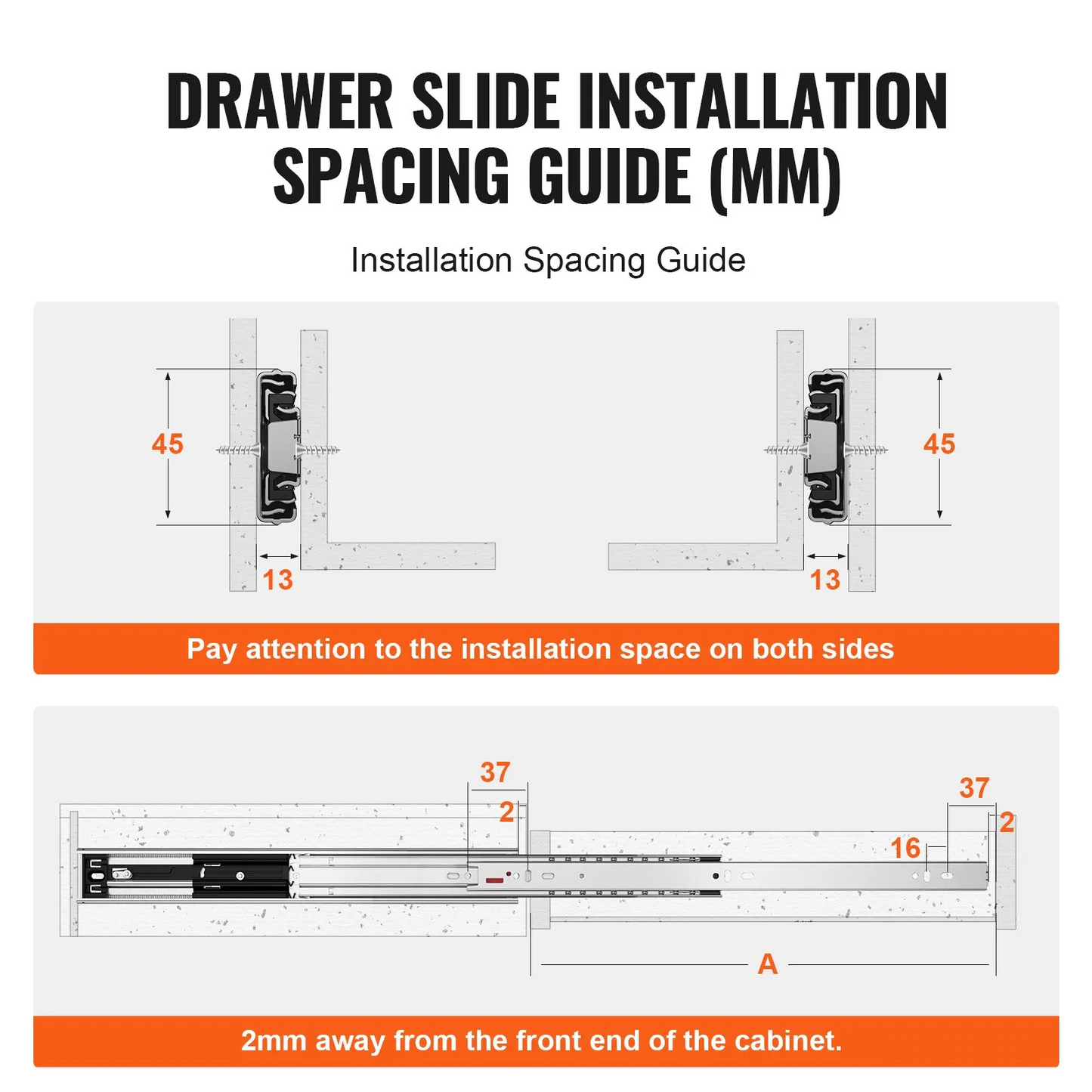 VEVOR 10 Pairs of 16 Inch Drawer Slides Side Mount Rails, Heavy Duty Full Extension Steel Track,-$50