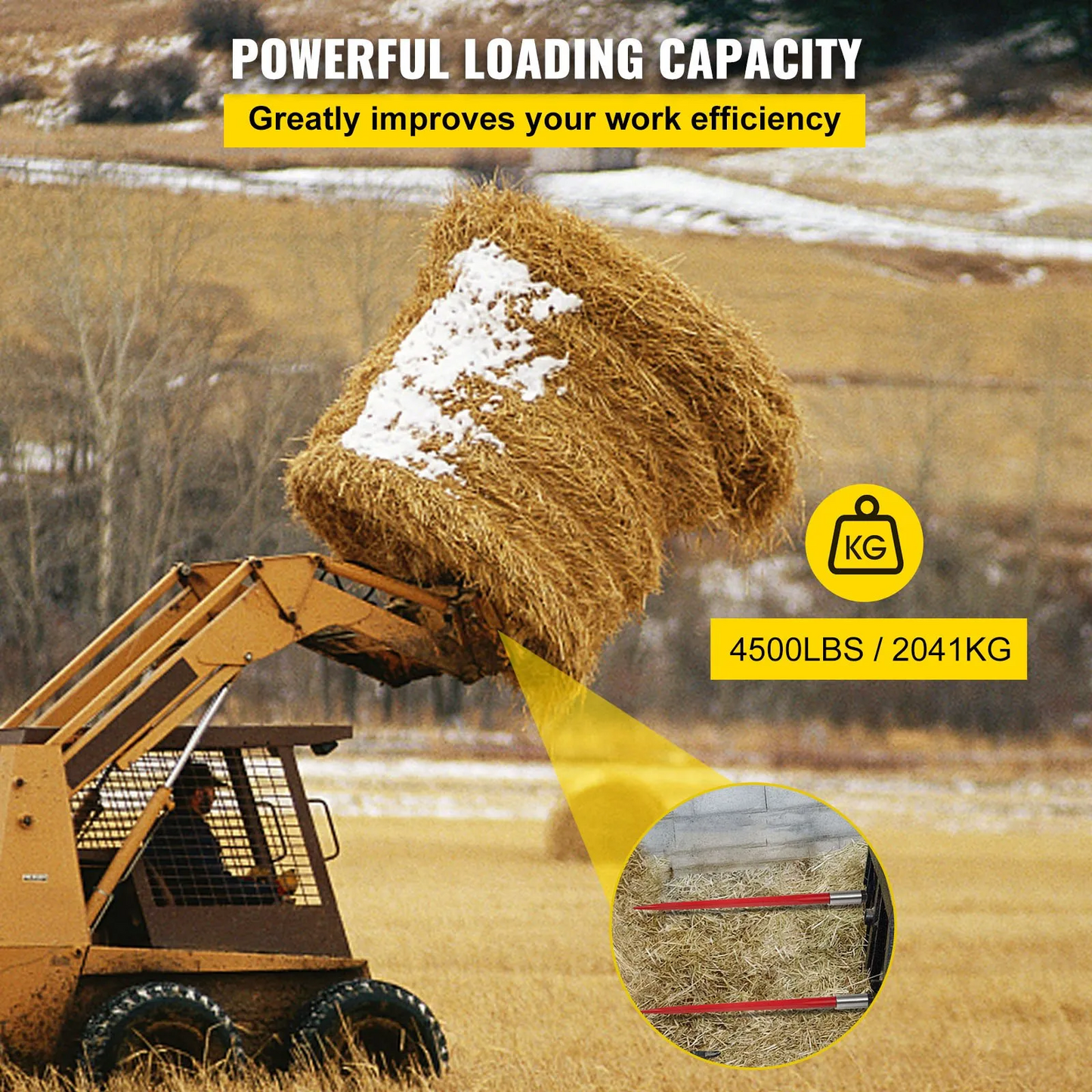 VEVOR Hay Spear 49" Bale Spear 4500 lbs Capacity, Quick Attach Square Hay Bale Spears 1 3/4" wide,-$80