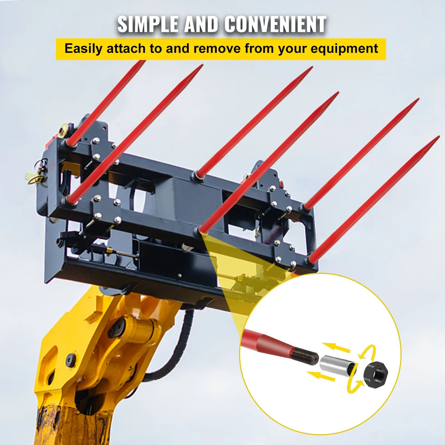 VEVOR Hay Spear 49" Bale Spear 4500 lbs Capacity, Quick Attach Square Hay Bale Spears 1 3/4" wide,-$80