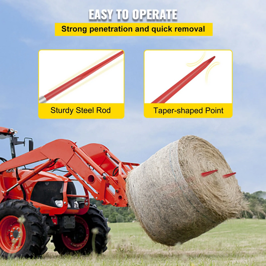 VEVOR Hay Spear 49" Bale Spear 4500 lbs Capacity, Quick Attach Square Hay Bale Spears 1 3/4" wide,-$80