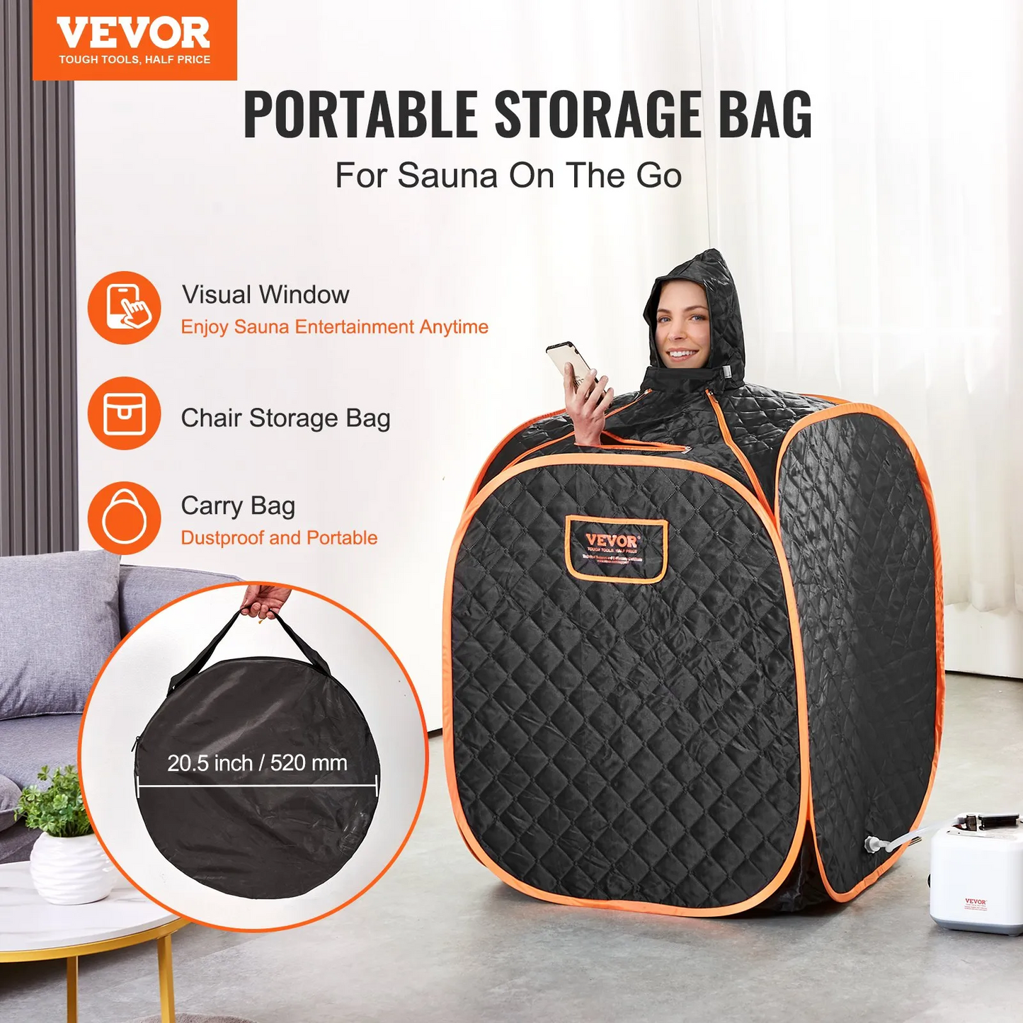 VEVOR Portable Personal Steam Sauna Spa Tent with 2L 1000 Watt Steam Generator, Includes Foldable Chair,-$80