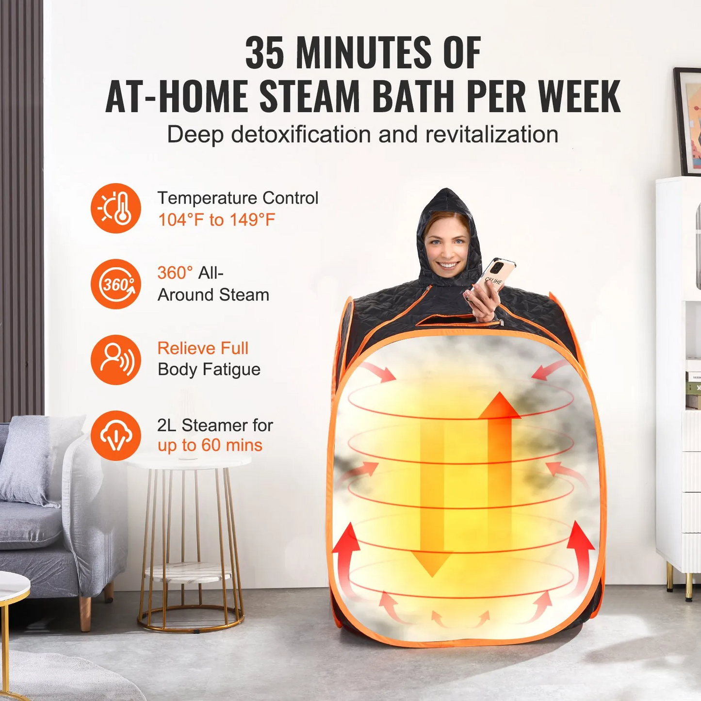 VEVOR Portable Personal Steam Sauna Spa Tent with 2L 1000 Watt Steam Generator, Includes Foldable Chair,-$80