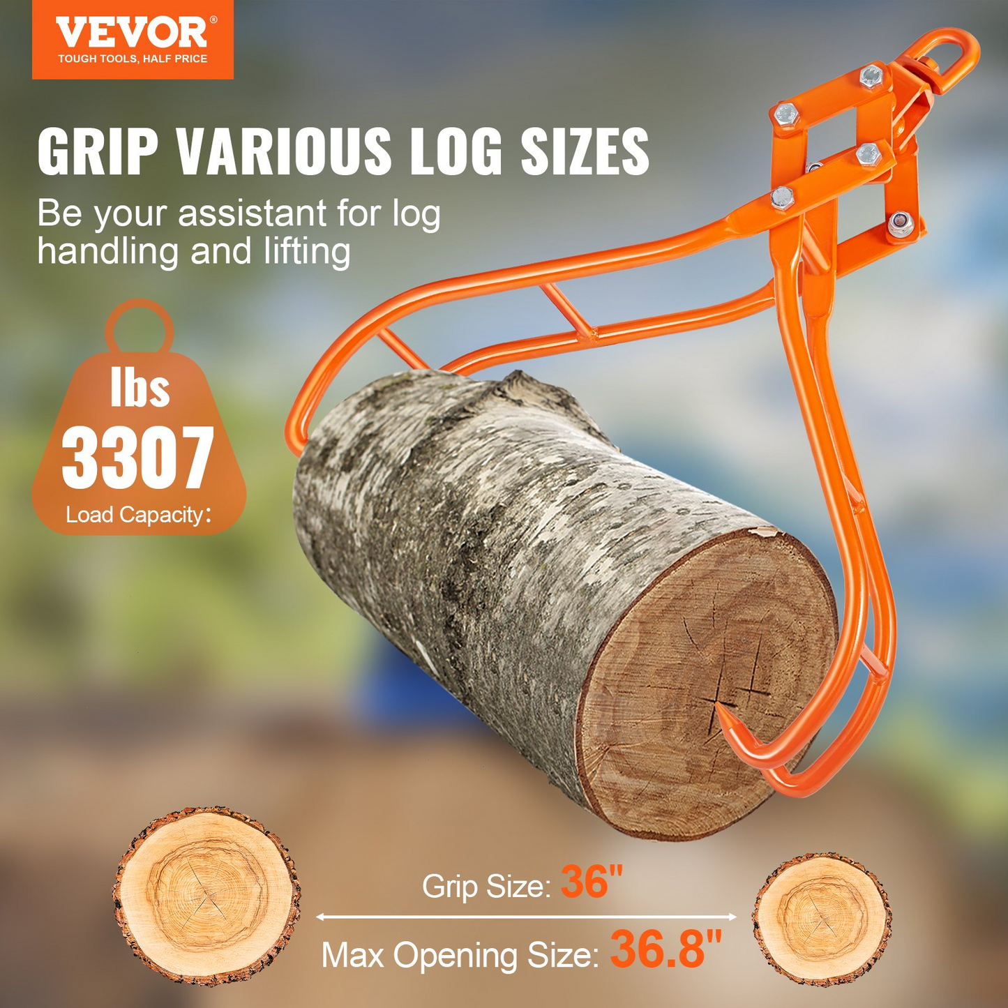 VEVOR Timber Claw Hook, 36 inch 4 Claw Log Grapple for Logging Tongs, Swivel Steel Log Lifting Tongs,-$95