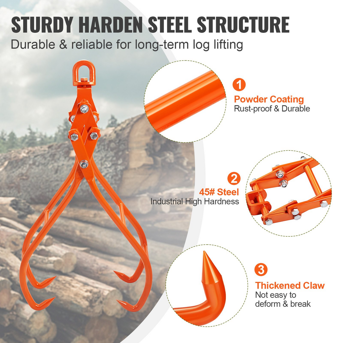 VEVOR Timber Claw Hook, 36 inch 4 Claw Log Grapple for Logging Tongs, Swivel Steel Log Lifting Tongs,-$95